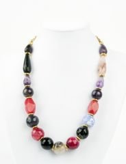 2862-2863 Amethyst akik kristal kuvars oniks taşlı kolye.