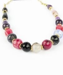 2862-2863 Amethyst akik kristal kuvars oniks taşlı kolye.