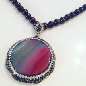 Zirkon taşlı akik kolye