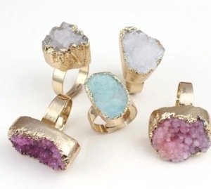 24 ayar altın kaplama doğal kristal kuvars yüzükler