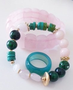 Pembe Kuvars, akik, bileklik yüzük set .