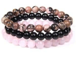 Rodonite ,pembe kuvars,onix üçlü bileklik