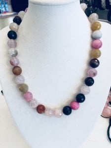 Renkli iri taneli akik kolye 12mm