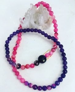 Mor ve pembe Akik kolye