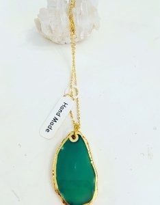 Altın kaplama Yeşil  Akik Kolye