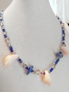 Mavi akik deniz kabuklu yazlık kolye