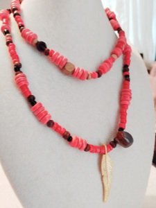 Akik taşlı ahşap yoga kolye