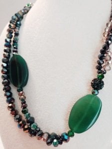 Kristalli yeşilbadem akik kolye