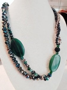 Kristalli yeşilbadem akik kolye